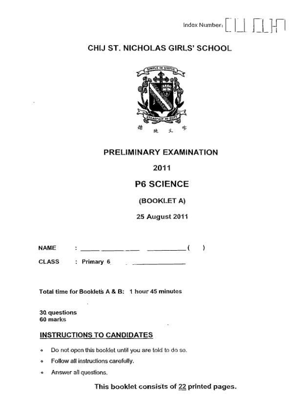 CHIJ P6 Sci SA2 2011 exam paper PDF preview