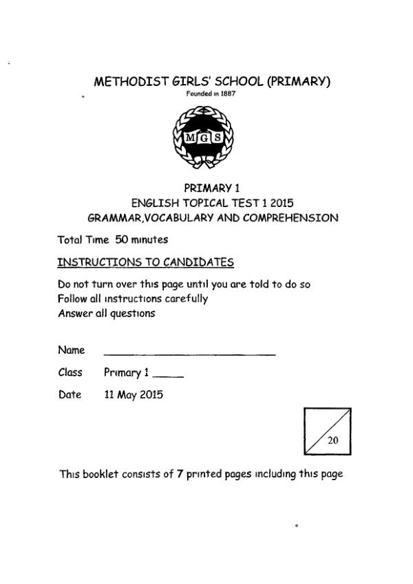Methodist Girls P1 Eng WA2 2015 exam paper PDF first page preview