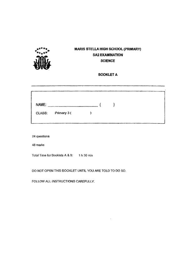 First page preview of P3 Sci 2024 SA2 — Maris Stella High