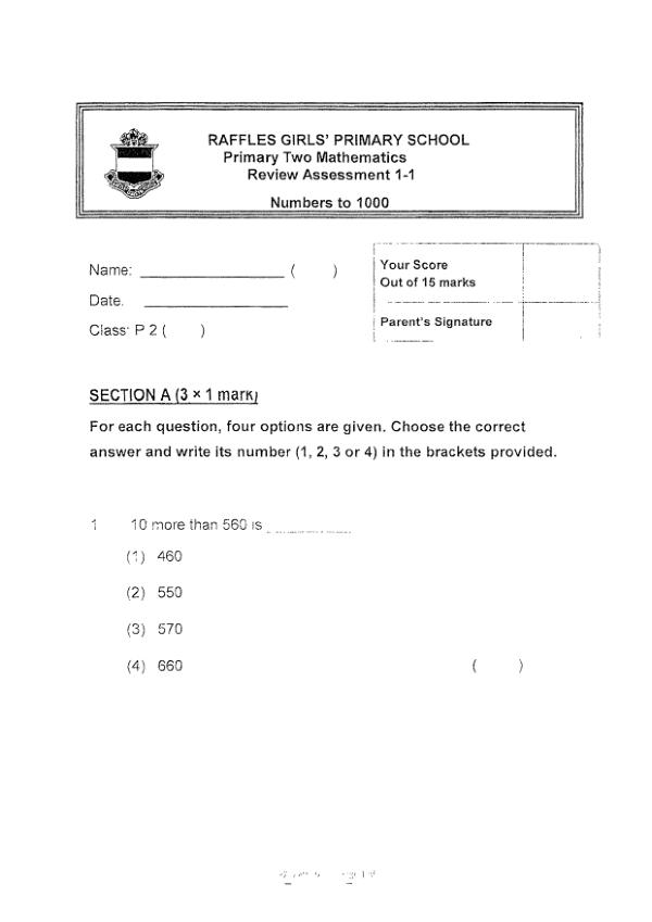 First page preview of P2 Math 2019 WA2 — Raffles Girls