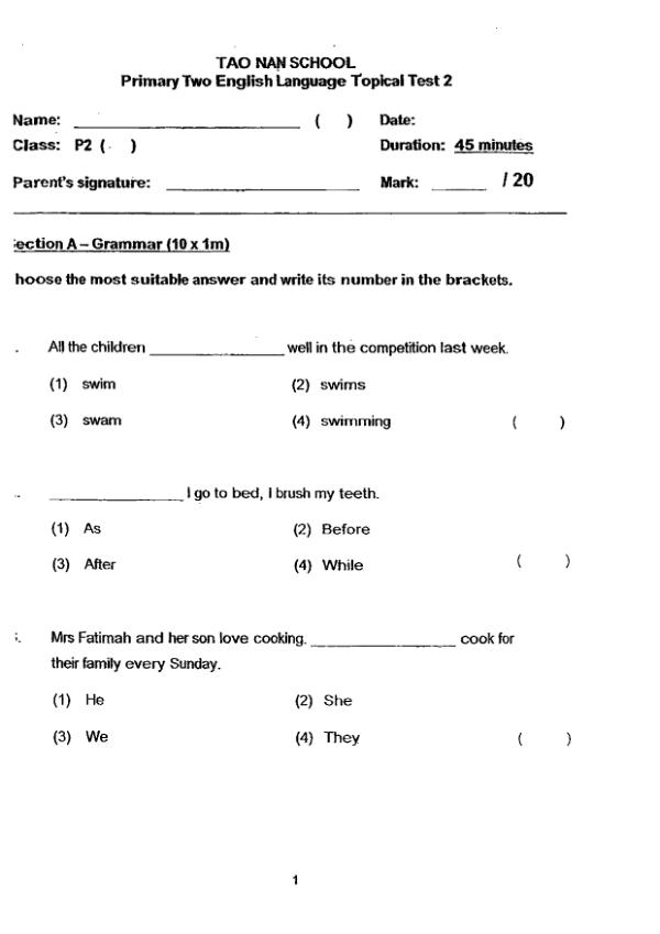 Tao Nan P2 Eng WA3 2016 exam paper PDF first page preview