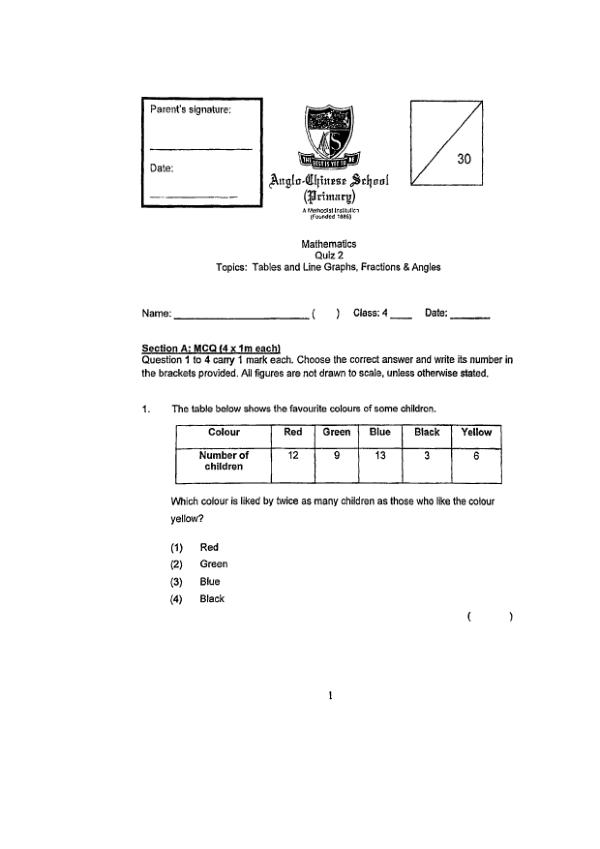 First page preview of P4 Math 2025 WA2 — Anglo Chinese
