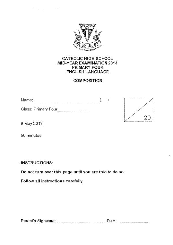 Catholic High P4 Eng WA2 2013 exam paper PDF preview