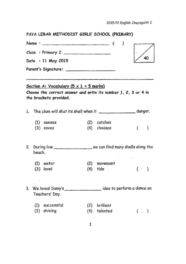 Methodist Girls P2 Eng WA2 2015 exam paper PDF first page preview