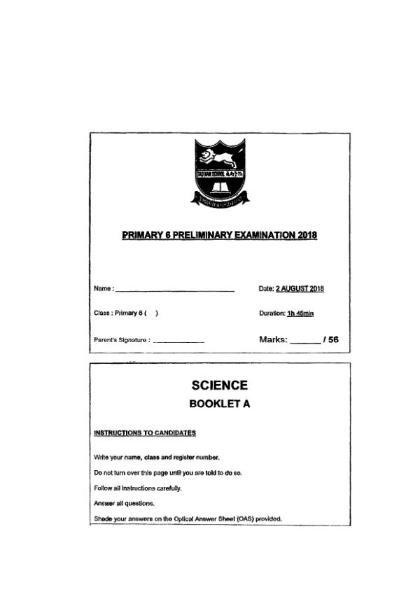 Tao Nan P6 Sci SA2 2018 exam paper PDF first page preview