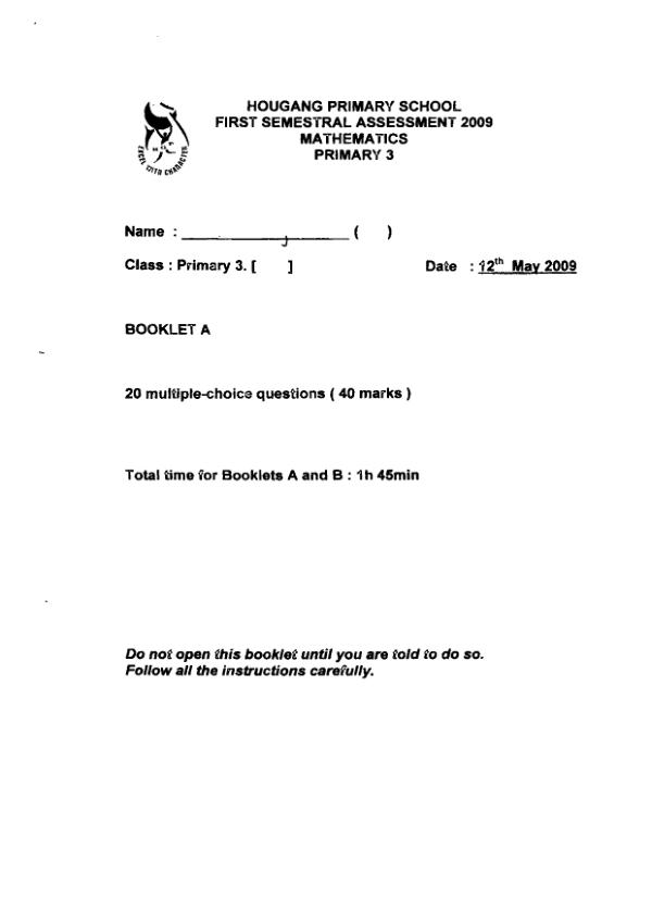 Hougang P3 Math WA2 2009 exam paper PDF preview