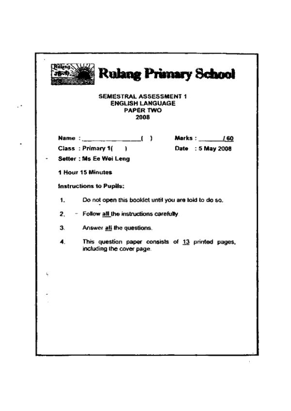 Rulang P1 Eng WA2 2008 exam paper PDF first page preview