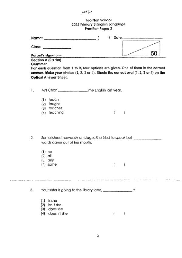 First page preview of P3 Eng 2025 WA2 — Tao Nan