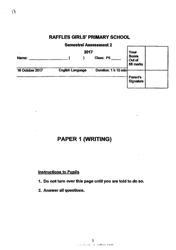 Raffles Girls P5 Eng SA2 2017 exam paper PDF preview