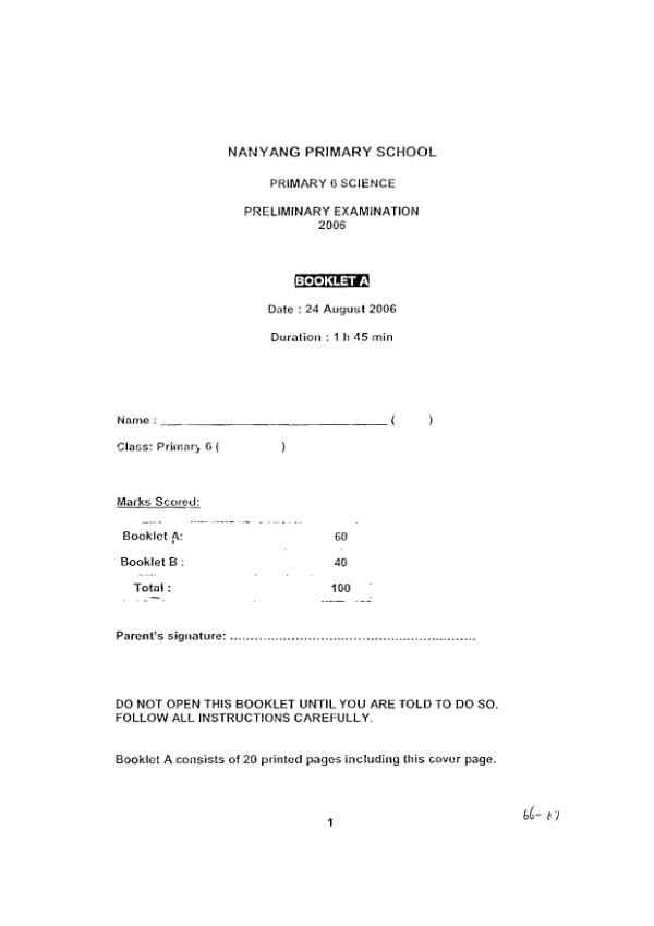 Nanyang P6 Sci SA2 2006 exam paper PDF preview