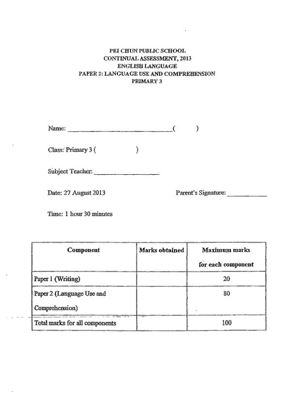 Pei Chun P3 Eng WA3 2013 exam paper PDF preview