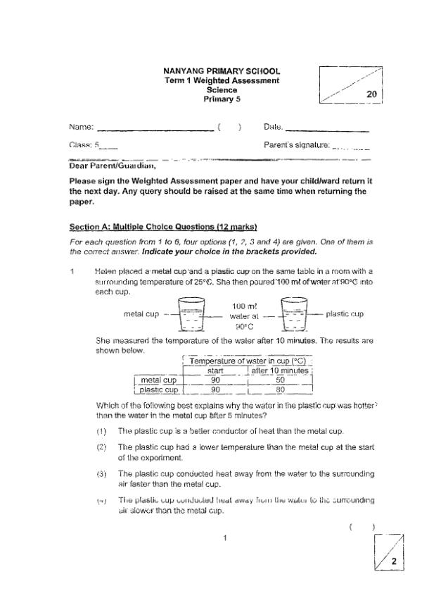 First page preview of P5 Sci 2024 WA1 — Nanyang