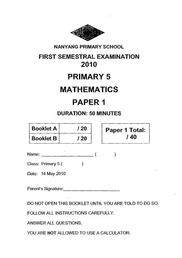 Nanyang P5 Math WA2 2010 exam paper PDF first page preview