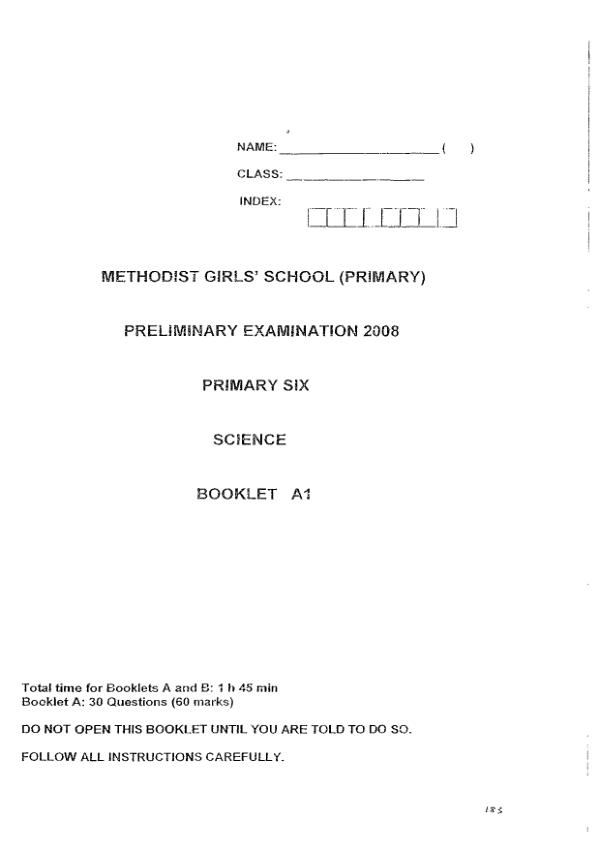 Methodist Girls P6 Sci SA2 2008 exam paper PDF preview
