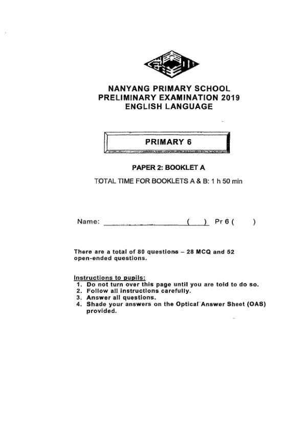 Nanyang P6 Eng SA2 2019 exam paper PDF preview