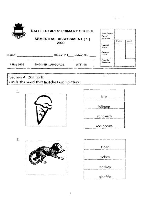 Raffles Girls P1 Eng WA2 2009 exam paper PDF preview