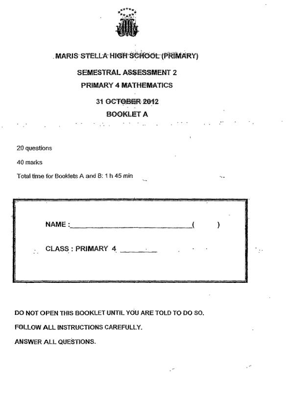 Maris Stella High P4 Math SA2 2012 exam paper PDF preview