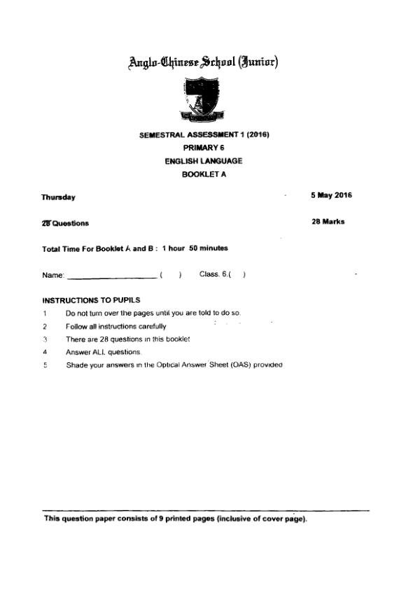 Anglo Chinese P6 Eng WA2 2016 exam paper PDF preview