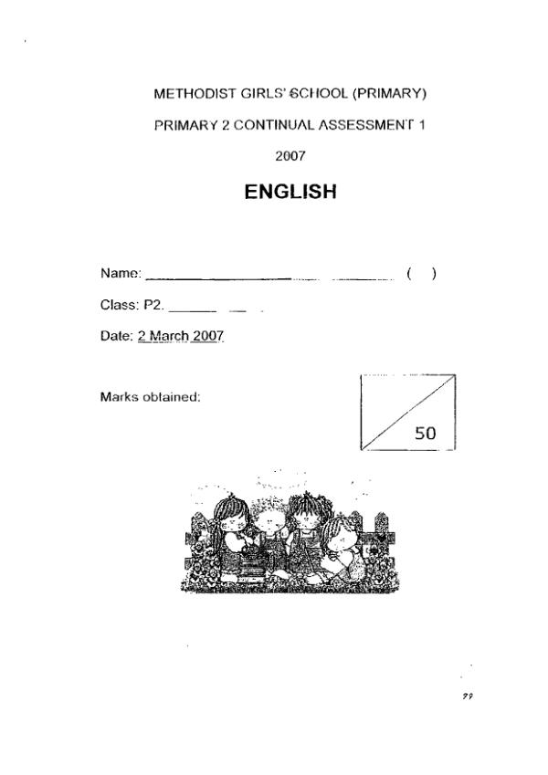 Methodist Girls P2 Eng WA1 2007 exam paper PDF first page preview