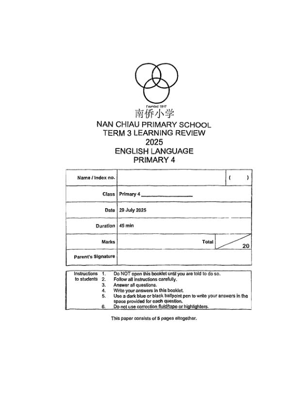 First page preview of P4 Eng 2025 WA3 — Nan Chiau