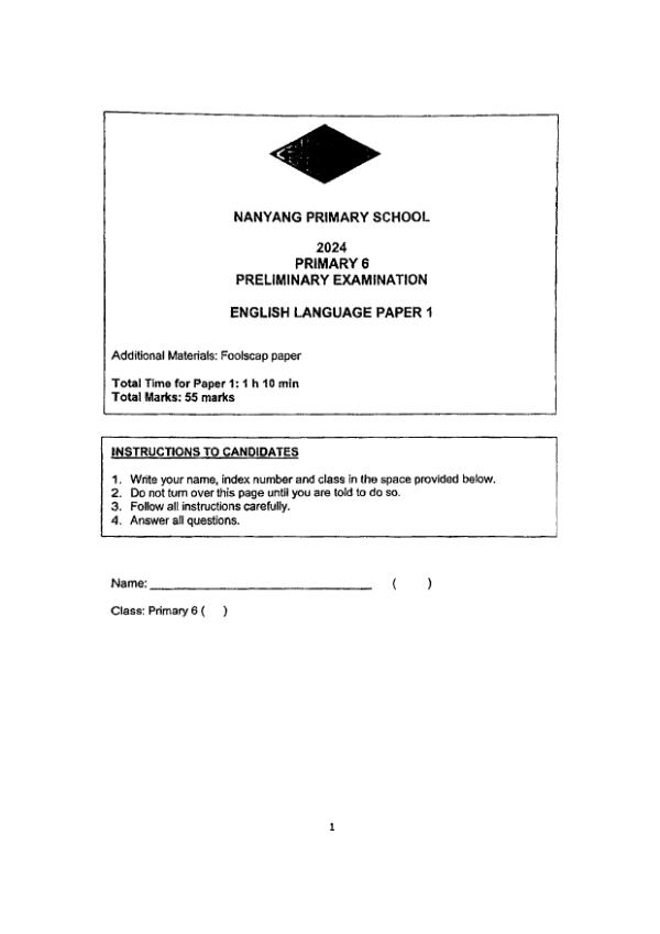 First page preview of P6 Eng 2024 SA2 — Nanyang