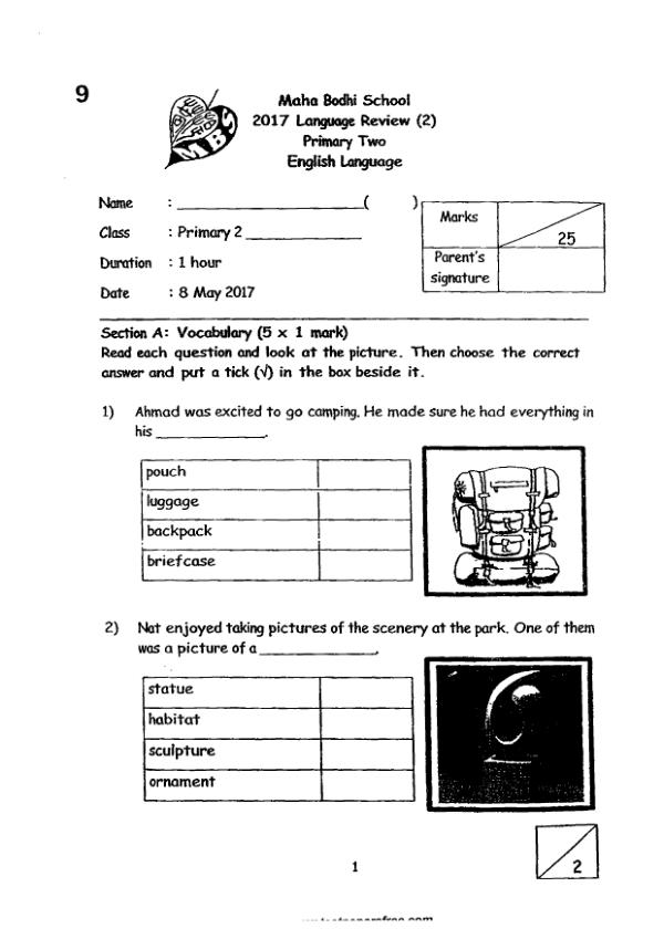 Maha Bodhi P2 Eng WA2 2017 exam paper PDF first page preview