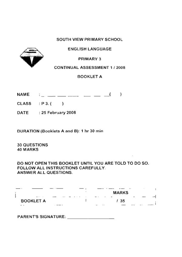 South View P3 Eng WA1 2008 exam paper PDF preview