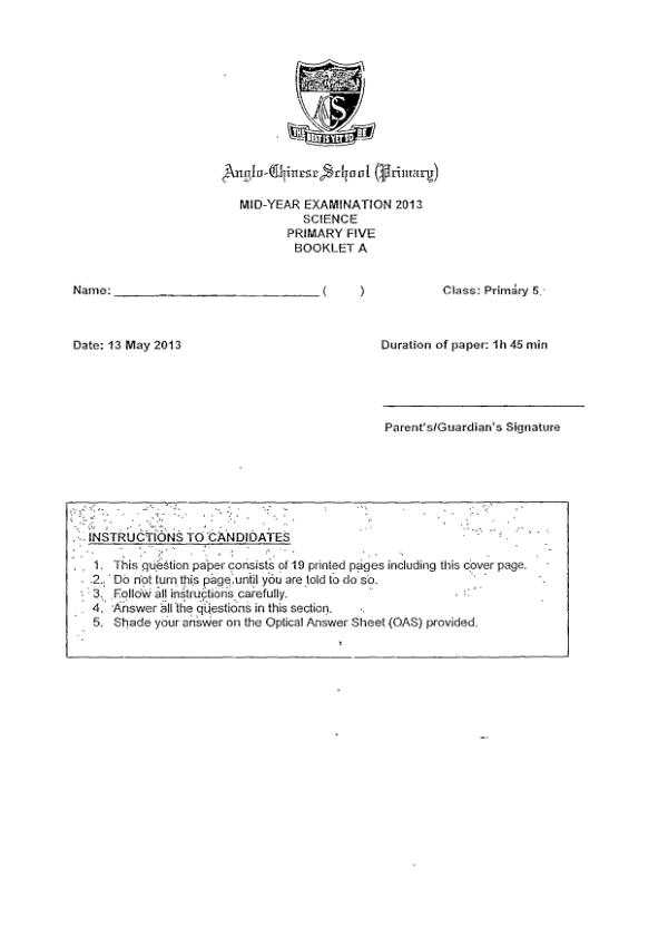 Anglo Chinese P5 Sci WA2 2013 exam paper PDF preview