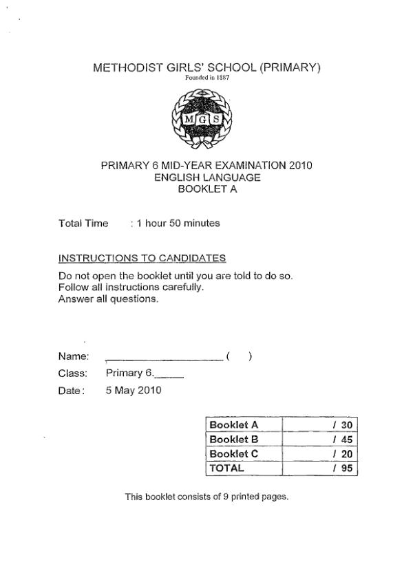 Methodist Girls P6 Eng WA2 2010 exam paper PDF preview