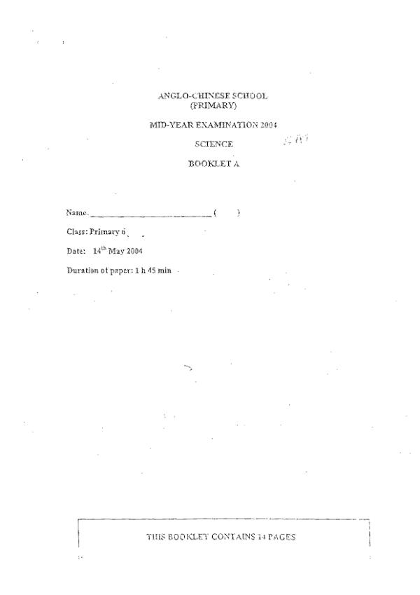 Anglo Chinese P6 Sci WA2 2004 exam paper PDF preview