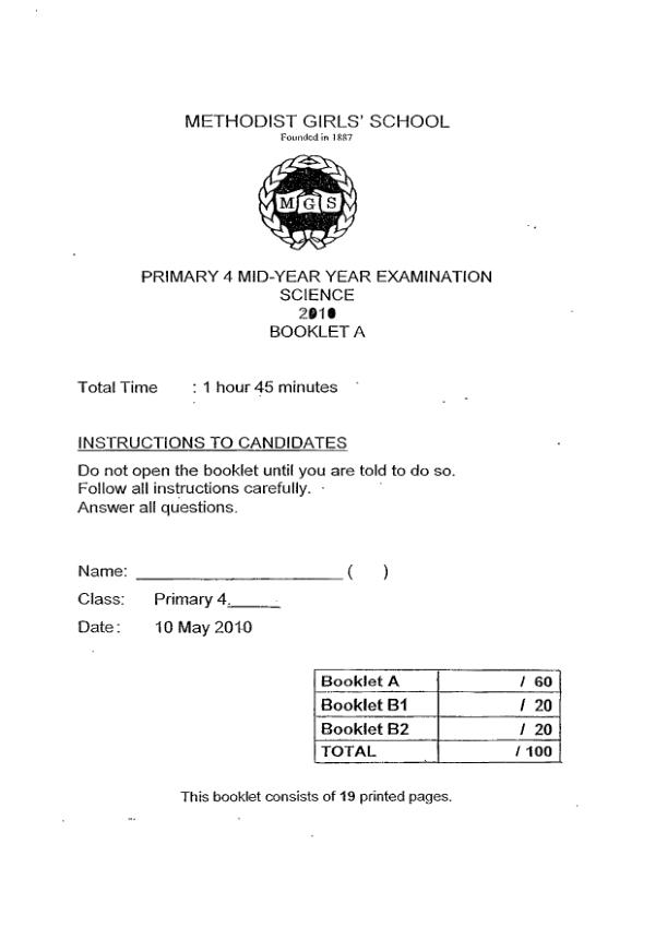 Methodist Girls P4 Sci WA2 2010 exam paper PDF preview
