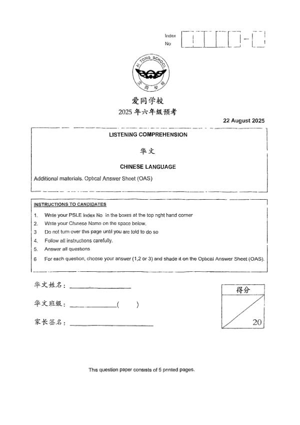 First page preview of P6 Chi 2025 SA2 — Ai Tong