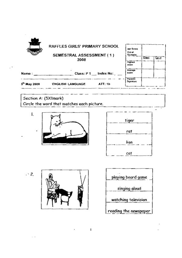 Raffles Girls P1 Eng WA2 2008 exam paper PDF preview