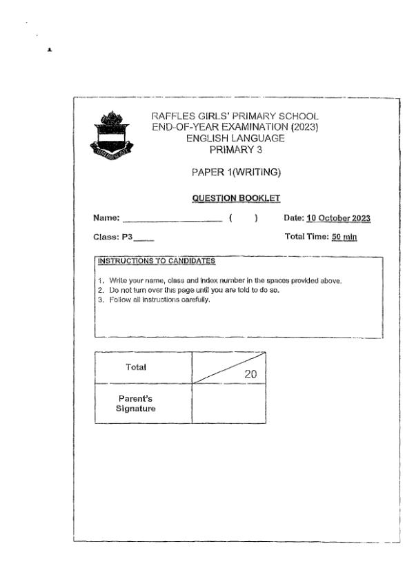 Raffles Girls P3 Eng SA2 2023 exam paper PDF first page preview