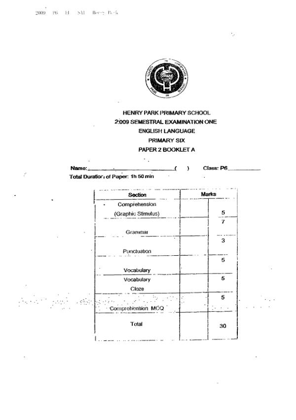 Henry Park P6 Eng WA2 2009 exam paper PDF preview