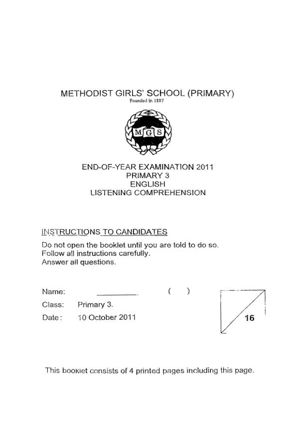 Methodist Girls P3 Eng SA2 2011 exam paper PDF preview