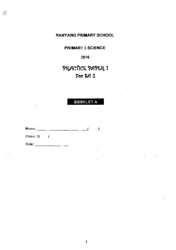 Nanyang P3 Sci SA2 2016 exam paper PDF first page preview