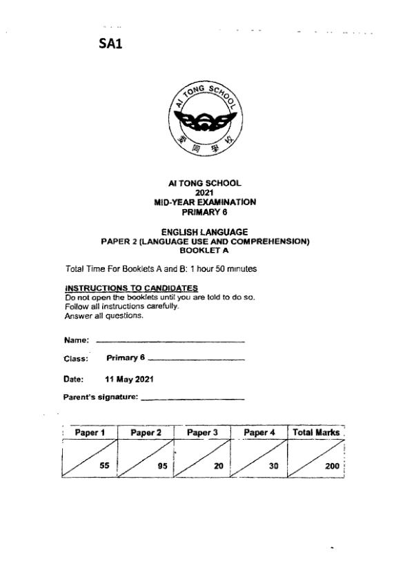 Ai Tong P6 Eng WA2 2021 exam paper PDF first page preview