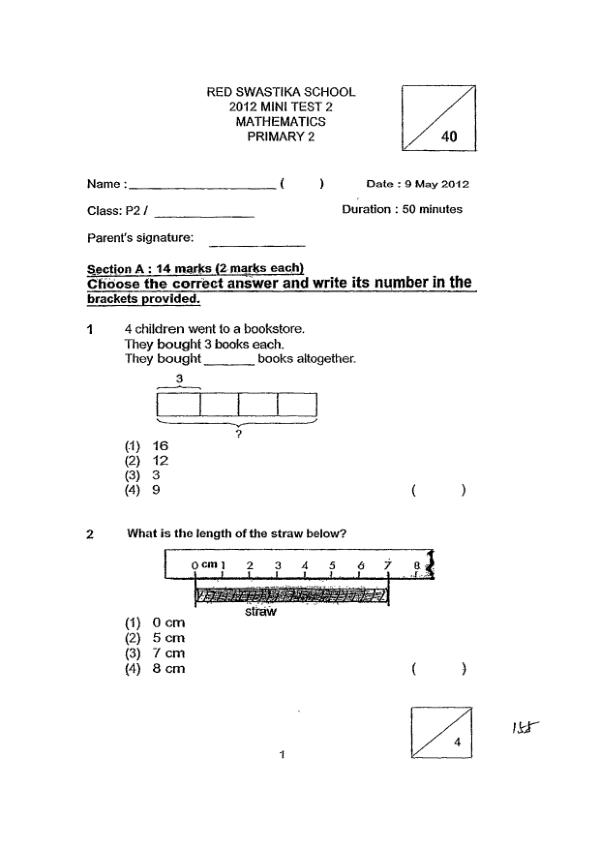Red Swastika P2 Math WA2 2012 exam paper PDF first page preview