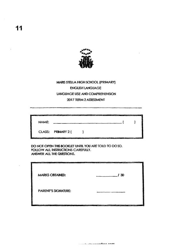 Maris Stella High P2 Eng WA2 2017 exam paper PDF first page preview