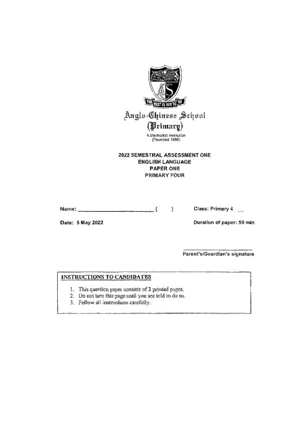 Anglo Chinese P4 Eng WA2 2022 exam paper PDF first page preview