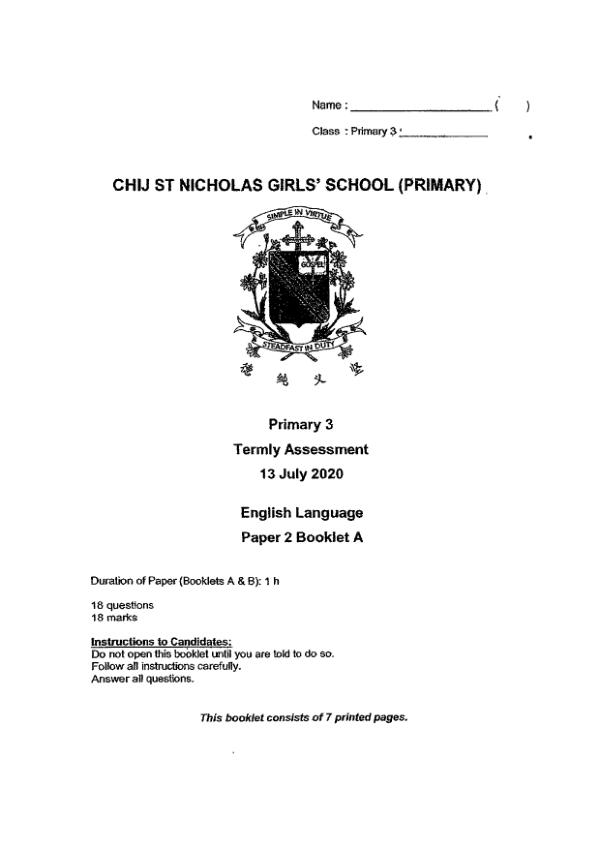 CHIJ P3 Eng WA3 2021 exam paper PDF preview