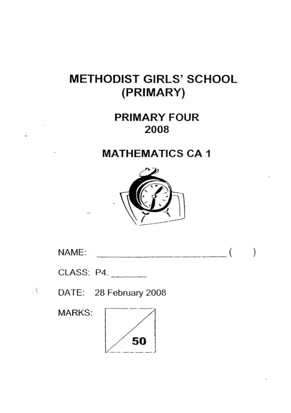 Methodist Girls P4 Math WA1 2008 exam paper PDF preview