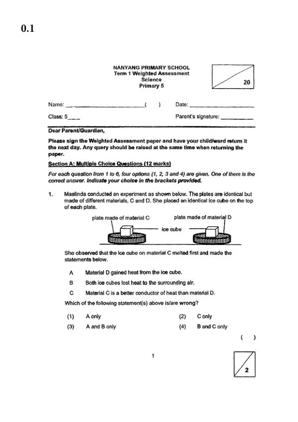 Nanyang P5 Sci WA2 2023 exam paper PDF first page preview