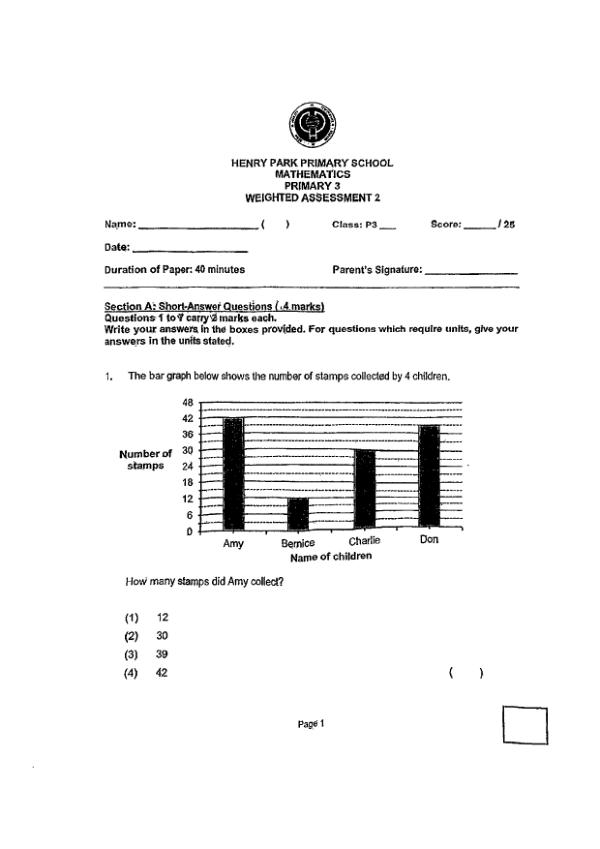 First page preview of P3 Math 2024 WA2 — Henry Park