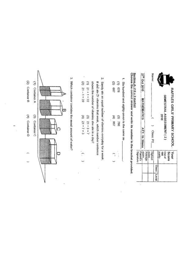 Raffles Girls P2 Math SA2 2010 exam paper PDF preview