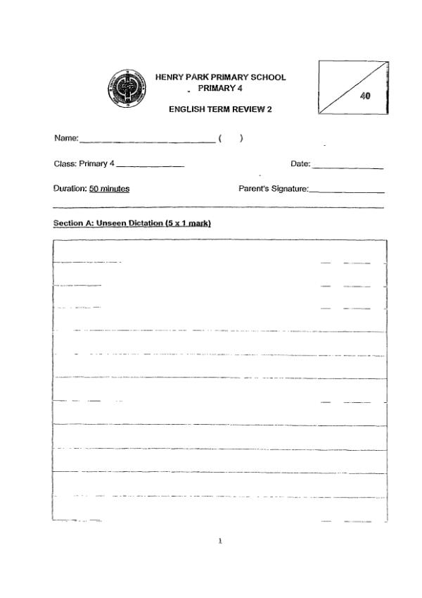 Henry Park P4 Eng WA3 2021 exam paper PDF first page preview
