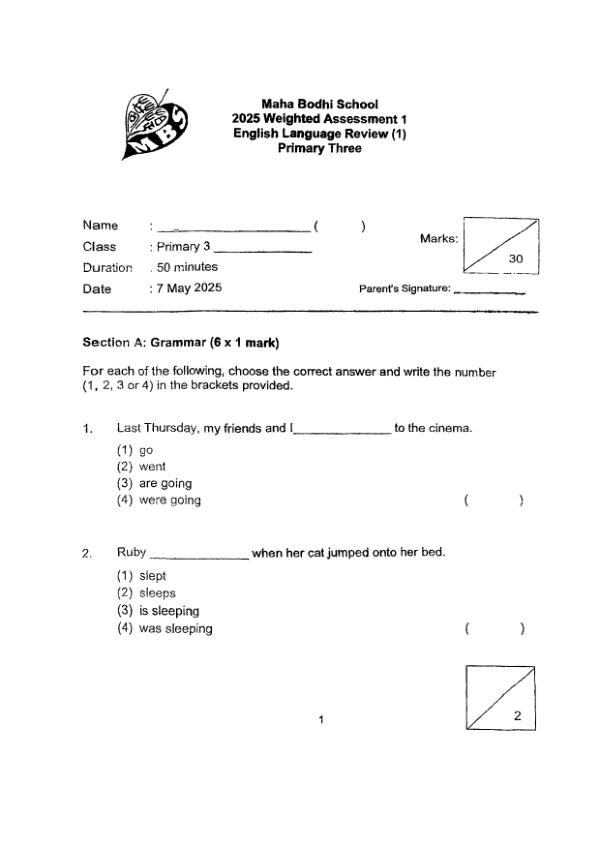 First page preview of P3 Eng 2025 WA1 — Maha Bodhi