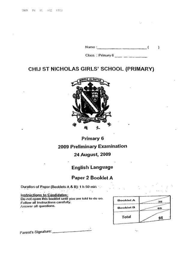 CHIJ P6 Eng SA2 2009 exam paper PDF preview