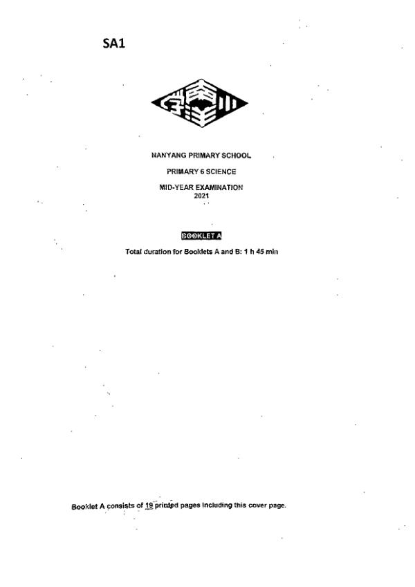Nanyang P6 Sci WA2 2021 exam paper PDF first page preview